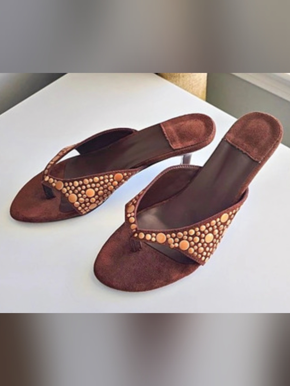 Brown Nubuck Studded Wedge Sandals, EU 40 - Brand New